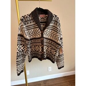 Best Authentic Sweater NWT Wool Blend Fair Isle Shawl Cardigan L Grandpa Cozy